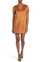 Women's Catherine Catherine Malandrino 'marcella' Whipstitch Detail Faux Suede Shift Dress - Brown