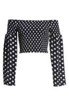 Women's Mimi Chica Polka Dot Print Bell Sleeve Crop Top - Black