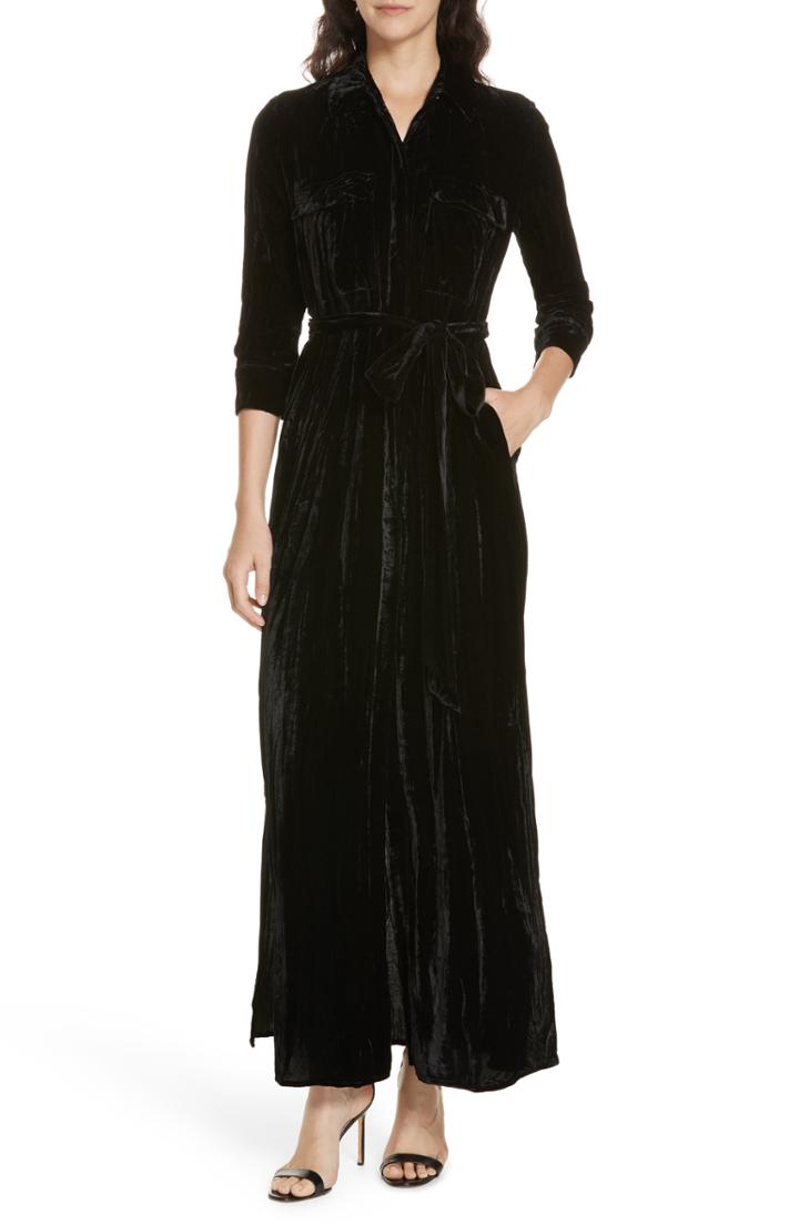 Women's L'agence Cameron Velvet Maxi Shirtdress - Black