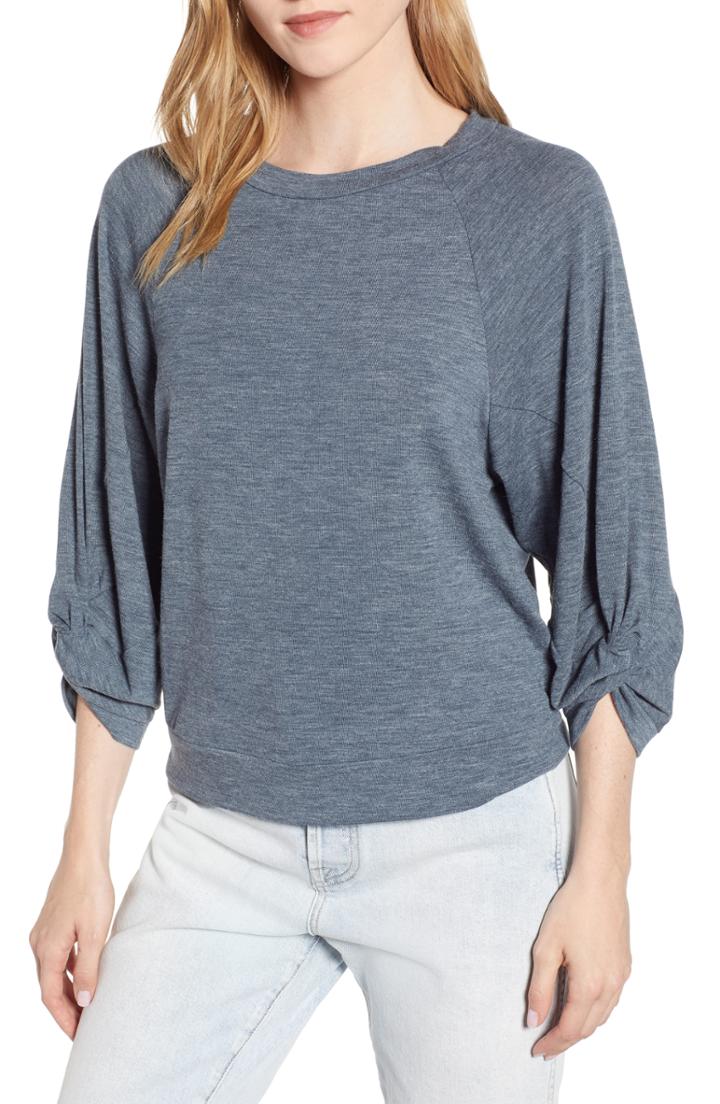 Women's 1.state Twist Knot Sleeve Crewneck Top, Size - Blue
