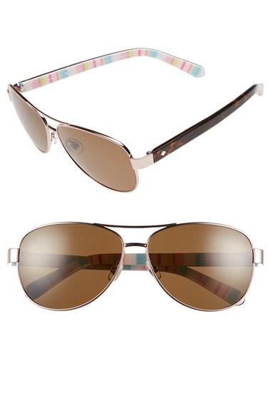 Women's Kate Spade New York 'dalia' 58mm Polarized Aviator Sunglasses - Rose Gold/ Red