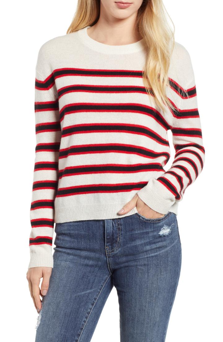 Women's Velvet By Graham & Spencer Stripe Cashmere Sweater - Ivory
