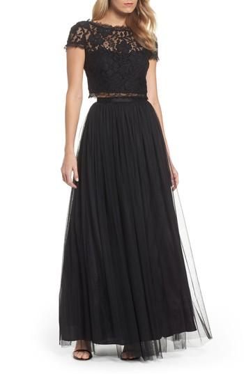 Women's Adrianna Papell Lace And Tulle Two-piece Dress - Black