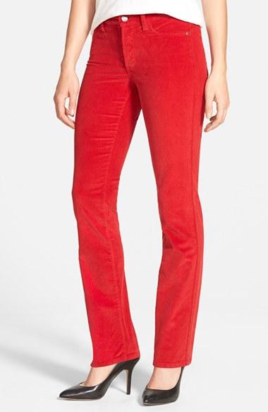 Petite Women's Nydj 'marilyn' Stretch Straight Leg Corduroy Pants P - Red