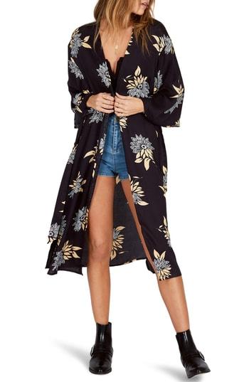 Women's Amuse Society Let's Unwind Floral Print Kimono /small - Black