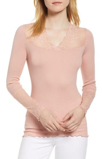 Women's Rosemunde Brigit Lace Embellished Silk Blend Top - Pink