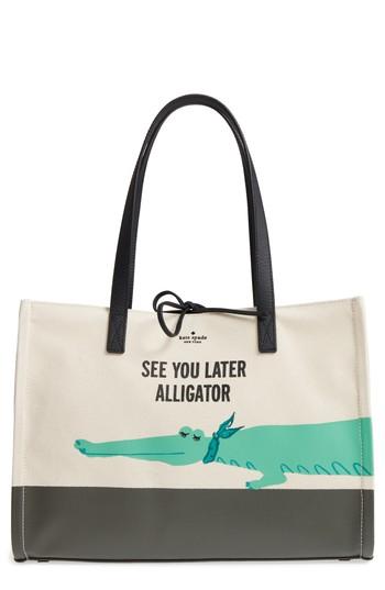Kate Spade New York Swamped Alligator Mega Sam Canvas Tote - Ivory