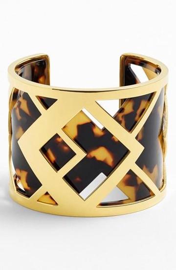 Tory Burch 'aislin' Geo Acetate Cuff Tortoise/ Shiny