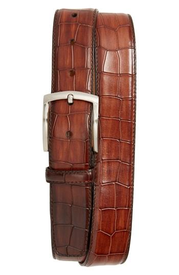 Men's Magnanni Alligator Embossed Leather Belt - Mid Brown