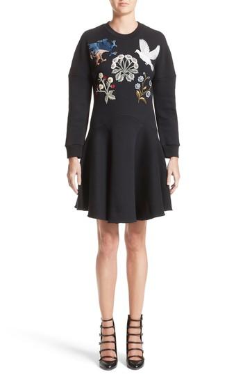 Women's Alexander Mcqueen Embroidered Sweatshirt Dress Us / 46 It - Black