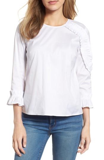Women's Halogen Ruffle Detail Poplin Shirt - Black