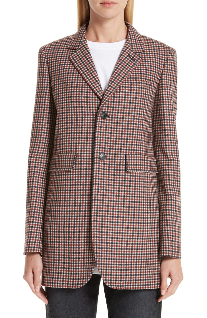 Women's Balenciaga Check Stretch Wool Blazer Us / 38 Fr - Brown
