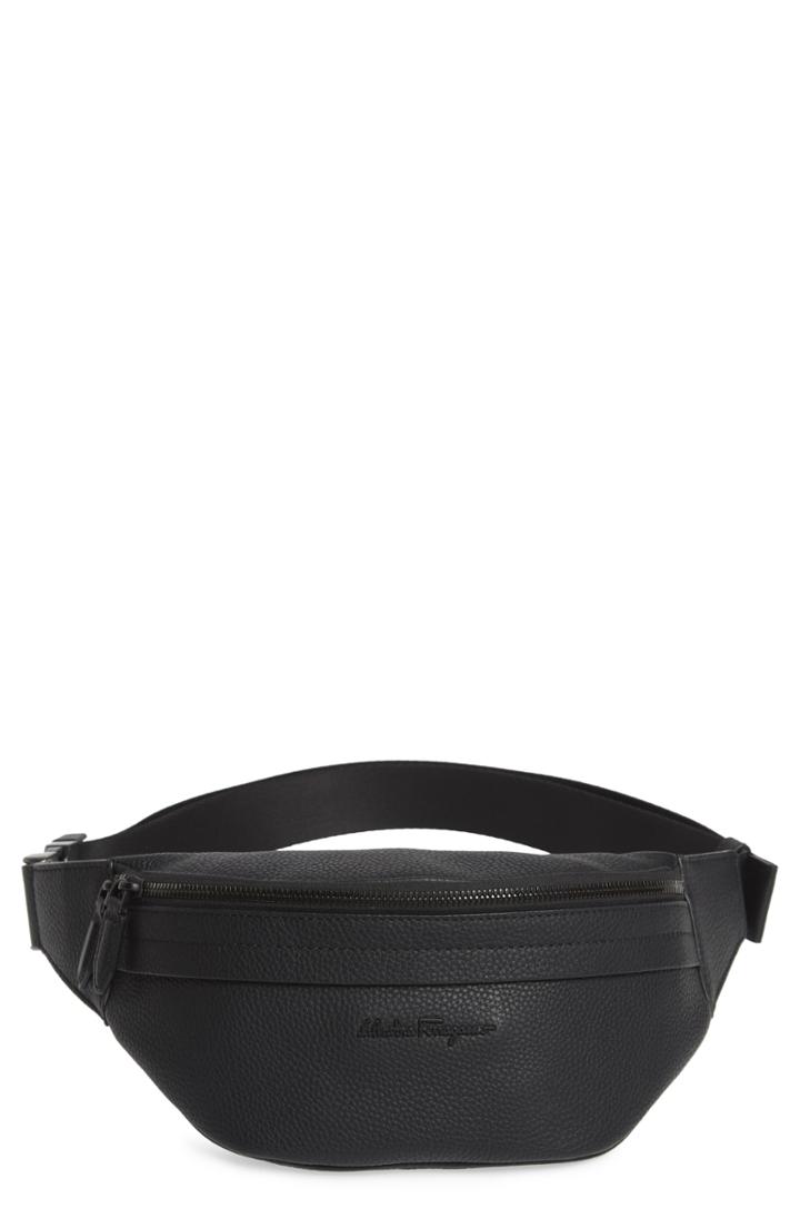 Men's Salvatore Ferragamo Calfskin Leather Hip Pack - Black