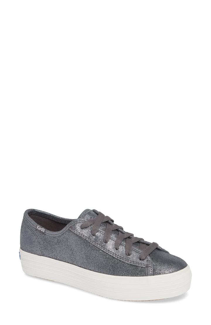 Women's Keds Triple Kick Glitter Suede Platform Sneaker .5 M - Grey