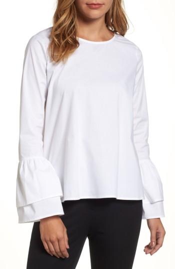 Women's Halogen Bell Sleeve Poplin Top, Size - White