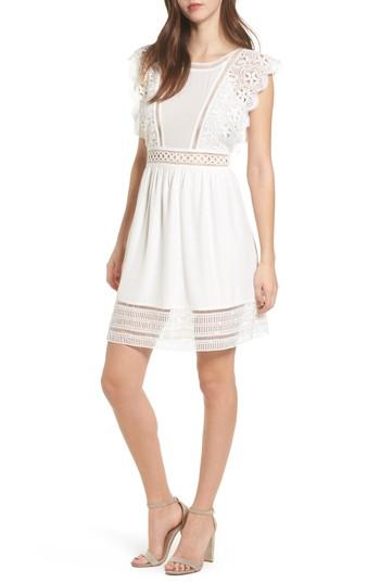 Women's Moon River Lace Trim Babydoll Dress - White