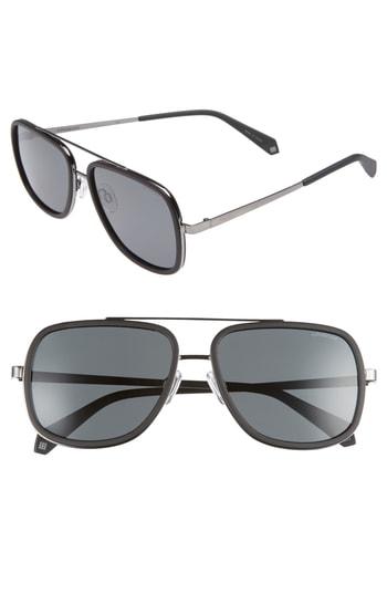 Women's Polaroid 57mm Polarized Aviator Sunglasses - Black