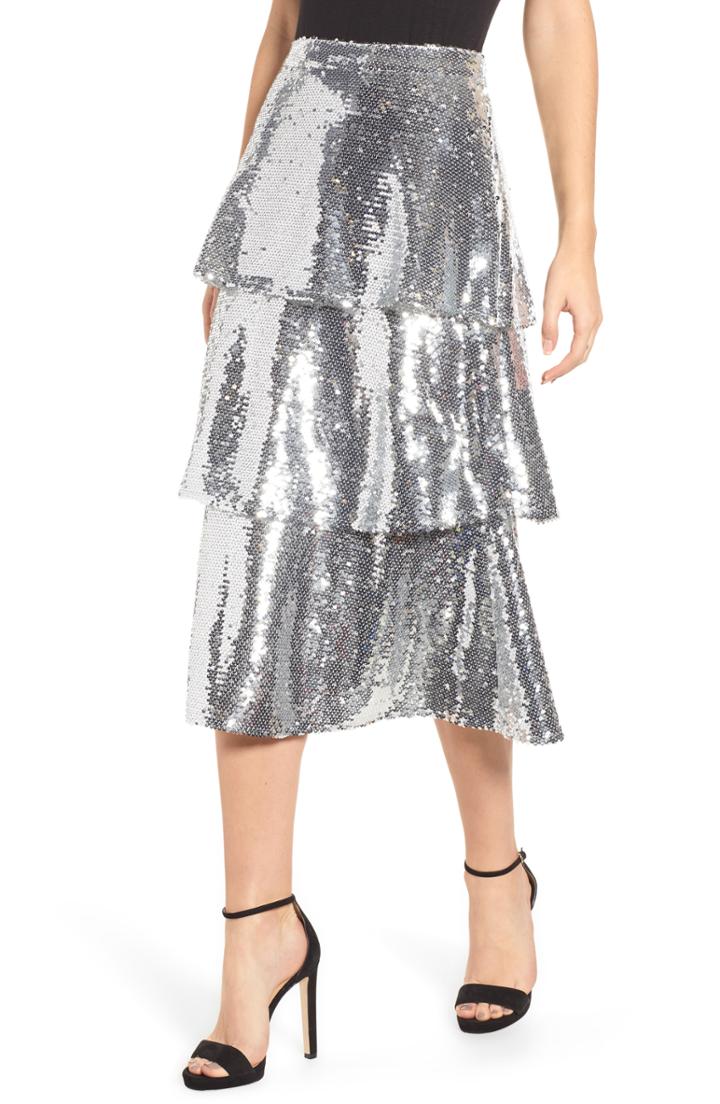 Women's Endless Rose Tiered Sequin Midi Skirt - Metallic