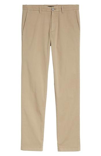 Men's Theory Zaine Patton Flat Front Stretch Solid Cotton Pants - Brown