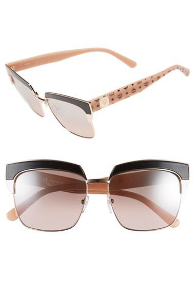 Women's Mcm 'visetos' 56mm Retro Sunglasses - Shiny Rose Gold/ Nude Visetos