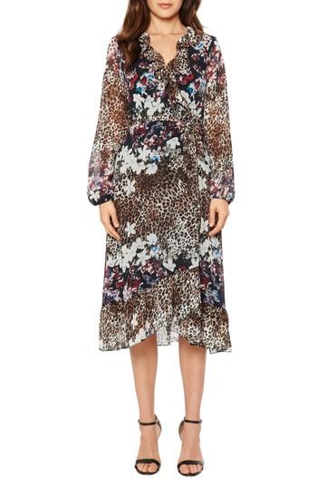 Women's Willow & Clay Animal Print Floral Wrap Dress - Black