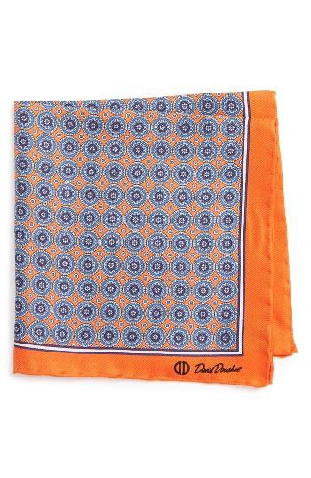 Men's David Donahue Medallion Silk Pocket Square, Size - Orange