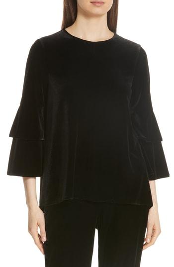 Women's Tibi Bell Sleeve Stretch Velvet Top - Black