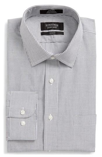 Men's Nordstrom Men's Shop Trim Fit No-iron Check Dress Shirt .5 34/35 - Black