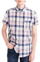 Men's J.crew Indigo Plaid Short Sleeve Madras Shirt, Size - Blue