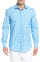 Men's Bugatchi Shaped Fit Airplane Sport Shirt - Blue