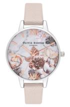 Women's Olivia Burton Marble Floral Faux Leather Strap Watch, 34mm