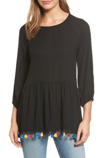 Women's Pleione Ruffle Tassel Trim Top - Black
