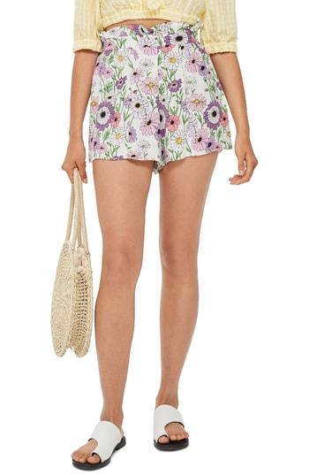 Women's Topshop Field Flower Paperbag Shorts Us (fits Like 0) - White