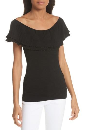 Women's Milly Textured Flounce Top, Size - Black