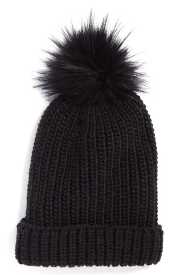 Women's Treasure & Bond Chunky Stitch Beanie With Pom - Black