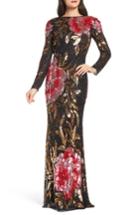 Women's Mac Duggal Drape Back Floral Sequin Gown - Black