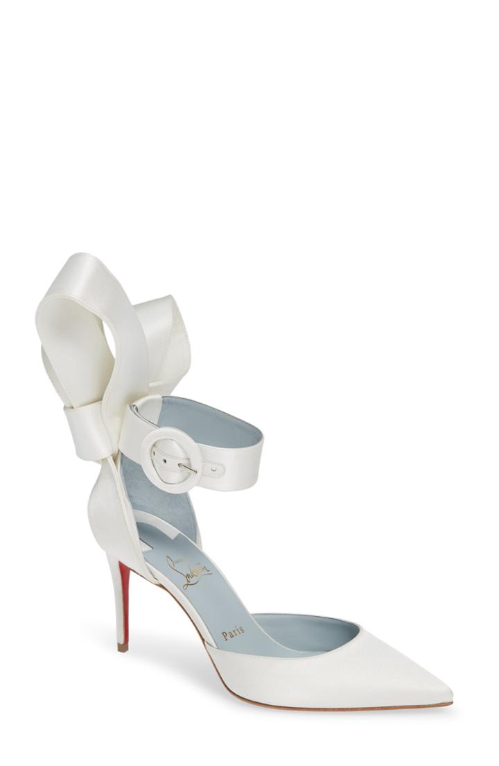 Women's Christian Louboutin Raissa Bow Ankle Strap Pump Us / 37eu - White