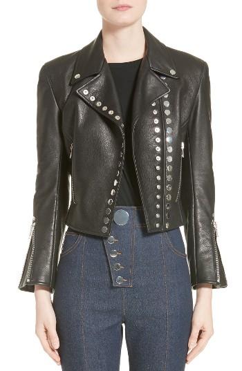 Women's Alexander Wang Snap Leather Moto Jacket - Black