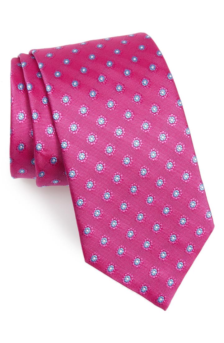 Men's David Donahue Flower Medallion Silk Tie, Size - Pink