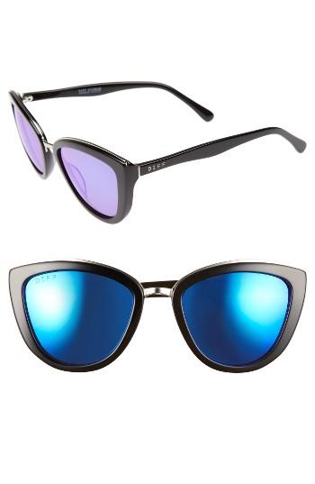 Women's Diff Rose 56mm Cat Eye Sunglasses - Black/ Blue