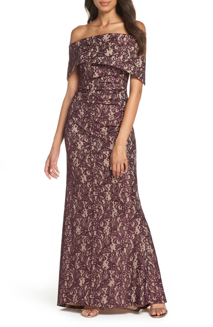 Petite Women's Vince Camuto Sequin Off The Shoulder Gown P - Burgundy