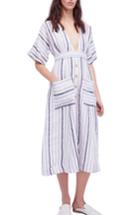 Women's Free People Monday Stripe Linen Blend Midi Dress - Grey