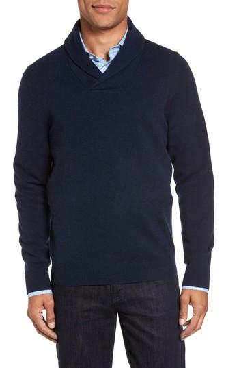 Men's Nordstrom Men's Shop Shawl Collar Cashmere Pullover, Size - Blue