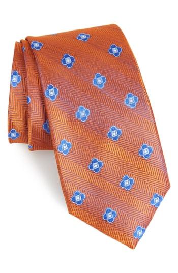 Men's Nordstrom Men's Shop Peter Neat Silk Tie, Size - Orange