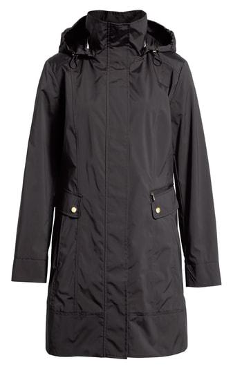 Women's Cole Haan Signature Back Bow Packable Hooded Raincoat, Size - Black