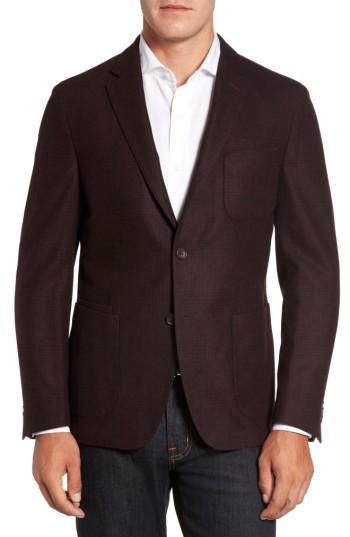 Men's Flynt Classic Fit Plaid Merino Wool Jersey Sport Coat R - Burgundy