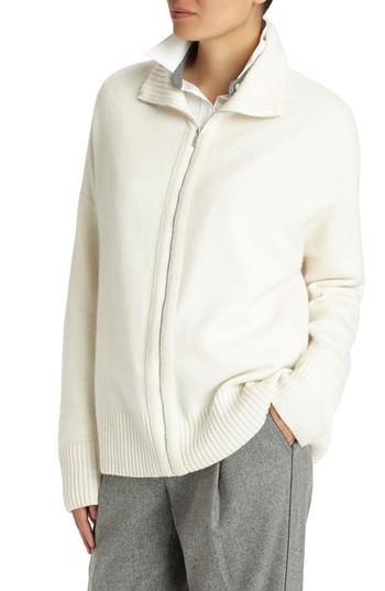 Women's Lafayette 148 New York Luxe Merino Wool & Cashmere Sweater Jacket, Size /small - White