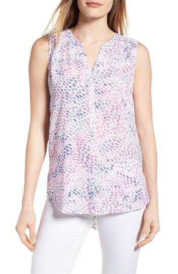 Petite Women's Nydj Print Pleat Back Sleeveless Split Neck Blouse, Size P - White