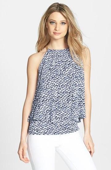 Michael Michael Kors 'cascade' Chain Neck Tiered Top Navy