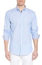 Men's Bugatchi Shaped Fit Floral Jacquard Stripe Sport Shirt, Size - Blue